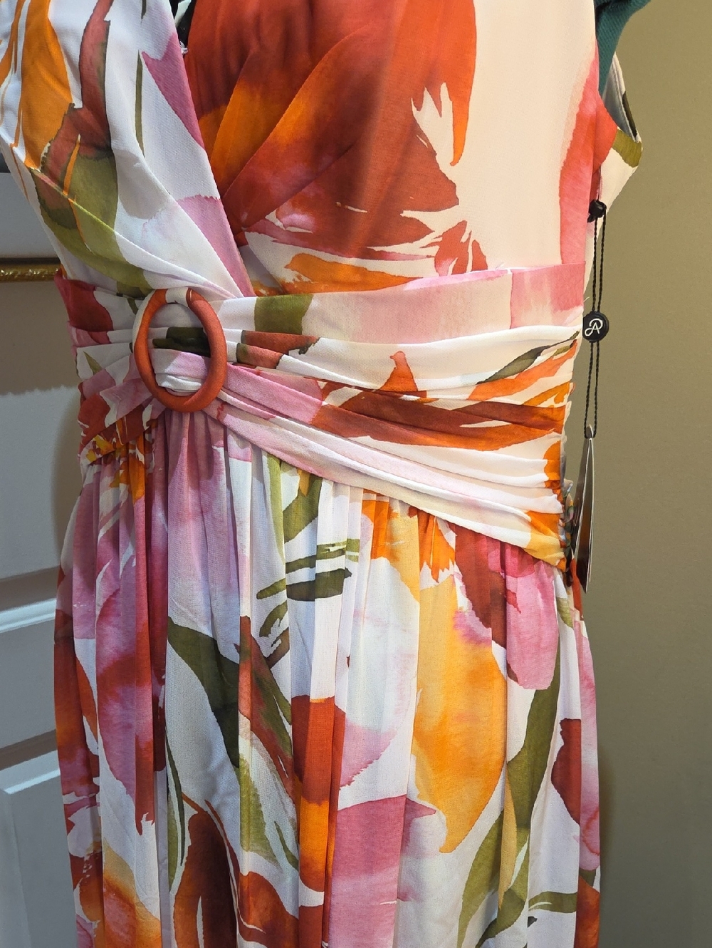 Nwt 14 $ 199 Adrianna Papell Pink & Orange Floral Halter Maxi Dress - Picture 11 of 17